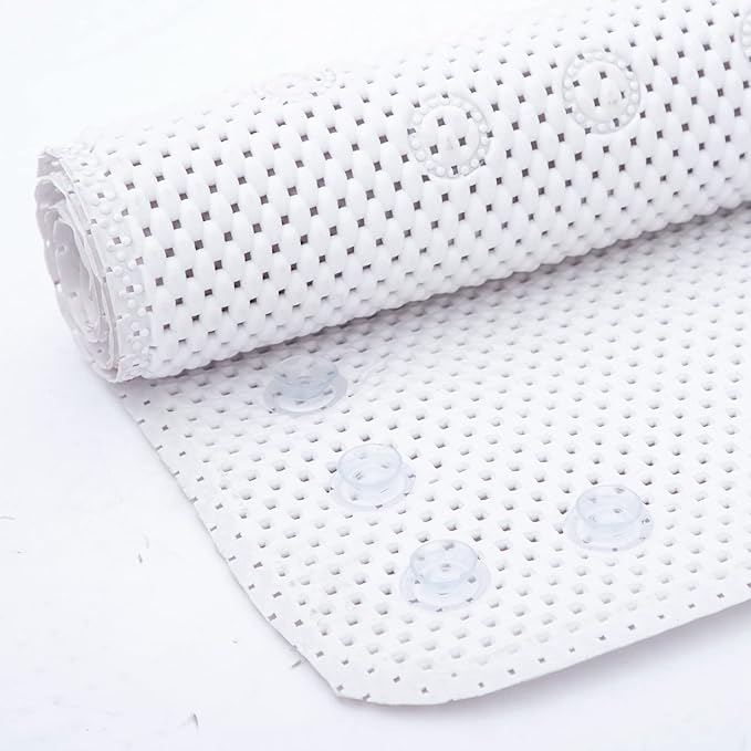 Bathtub Mat Non Slip Ivory 36” X 17” Shower Mat Soft Foam Bath Mats for Bathroom Tub, Bathtub Mat with Drain Holes, Suction Cups, Shower Mat Non Slip