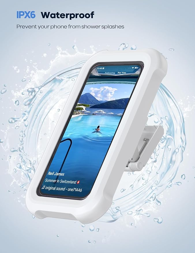 Lamicall Shower Phone Holder Waterproof - 480° Rotatable Retractable Adjustable Shower iPhone Case Holder, Bathroom Wall Phone Mount Stand Water Proof Anti Fog, iPhone Accessories for 4-7" Cellphones