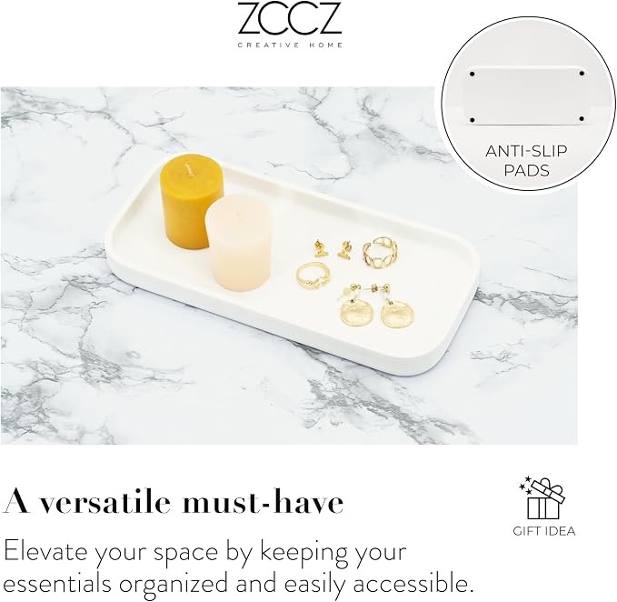 ZCCZ White Bathroom Accessories Set 6 Pieces - Toothbrush Holder, Lotion Dispenser, Qtip Container, Vanity Tray, Tumbler - Countertop Organizer for Bathrooms - Elegant and Functional Décor Set