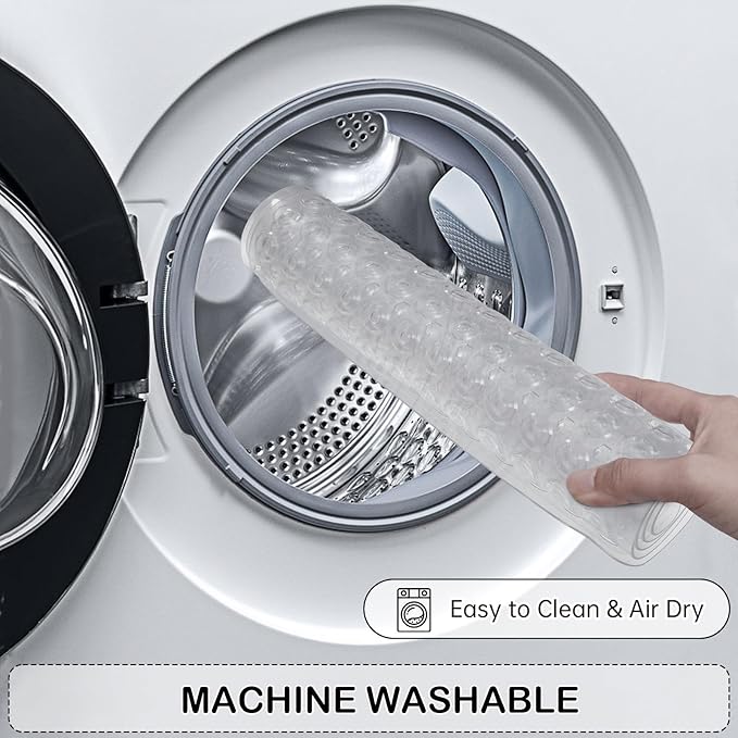 Non-Slip Bathtub and Shower Mats, Power Grip Bath Mat 35 x 16.3 Inch with Suction Cups and Drain Holes for Tub Bathroom Floor Safety, Machine Washable Soft Bathmat, Clear