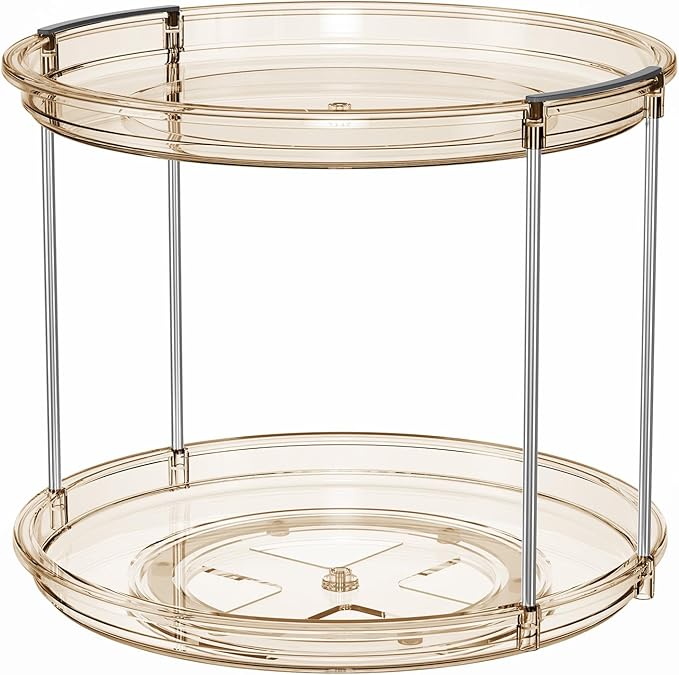 LAMU 2 Tier Lazy Susan Turntable Organizer 9.25'' Rotating Spice Rack Organization for Cabinet, Kitchen, Pantry, Countertop, Bathroom, Vanity, Medicine Cabinet Organizer, Amber
