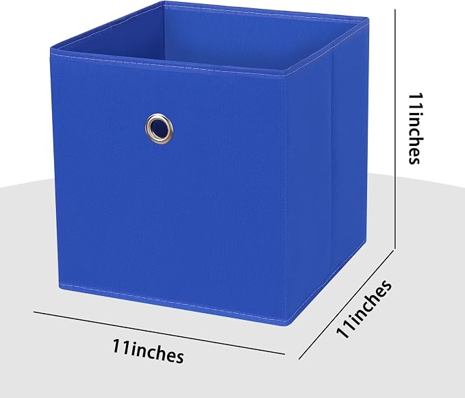 Foldable Storage Cubes Bins ,11 Inch Cloth Storage Cube Fabric Storage Box Cubes Organizer Baskets with Handles for Home Organizer Set of 3 (Dark Blue)