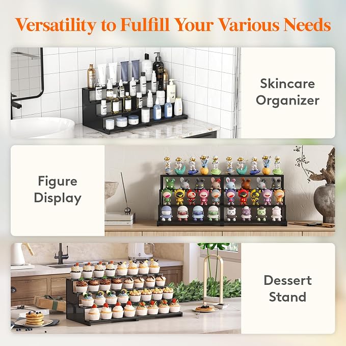 Lifewit Perfume Organizer, Bedroom Decor, Cologne Cupcake Stand, Tool-Free Assembly, Makeup Display Shelf for Vanity Bathroom Counter Storage, Black, 30 cm/12", 2 Pcs