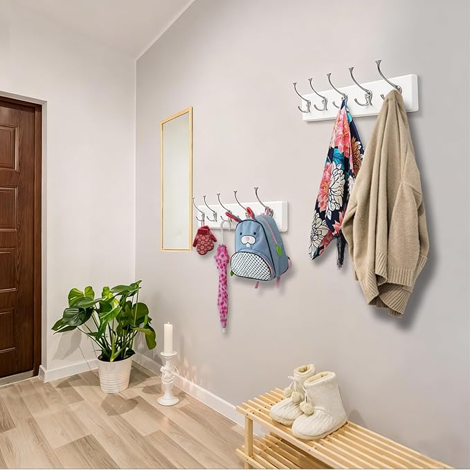 IBosins 2 Pack Coat Rack Wall Mount, 17'' Rustic Wooden Coat Hanger, Heavy Duty Metal Coat Hooks Rail for Entryway Closet Bathroom Coat Jacket Scarf Towel Hat