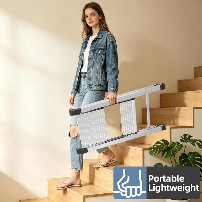 KINGRACK Aluminum Step Ladder, 2 Step Ladder Folding Design, Step Stool Foldable with Safe Grip, Non-Slip Handrails, Safety Lock, Heavy Duty 330LBS for Home, Kitchen, Garage, RV, Sliver