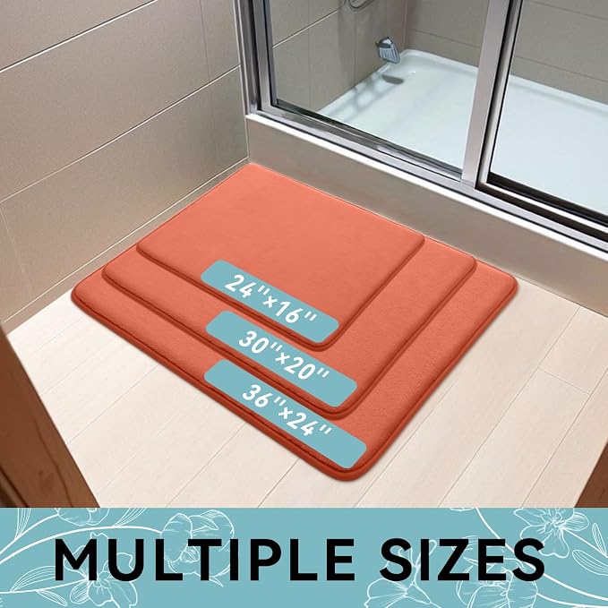 Smiry Memory Foam Bath Mat 24x16, Extra Soft and Absorbent Bathroom Mats, Non Slip Washable Carpet for Floor, Shower and Tub, Coral