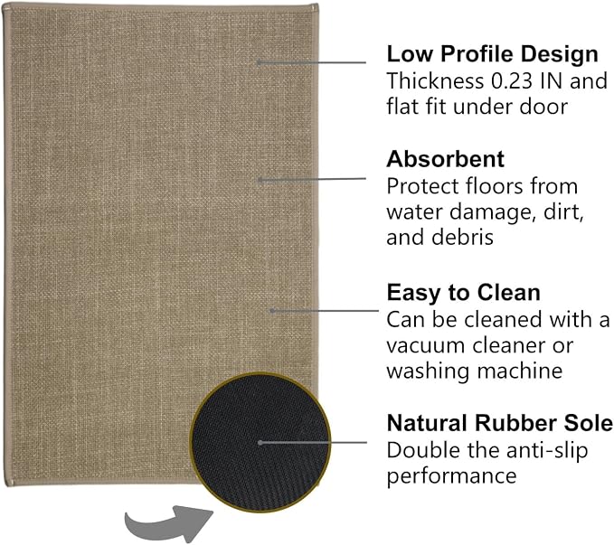 Maximum Non-Slip Indoor Door Mat, Long-Lasting, Soft & True Color with Rubber Backing, Washable & Stain-Resistant Entryway Mat with Powerful Dirt Trapper for Various Entrance, 29''X17'', Brown
