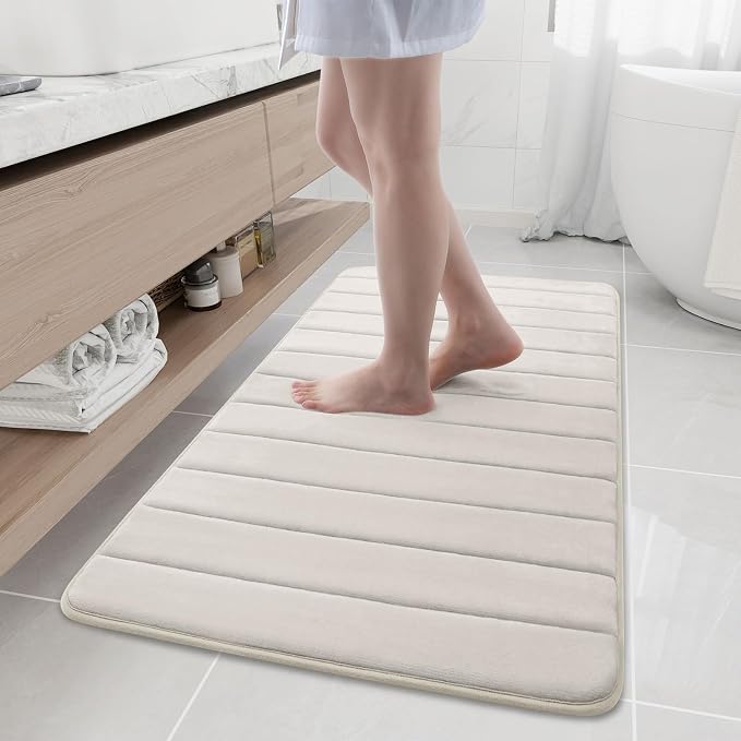 Buganda Memory Foam Bath Mat, 47" x 24", Ultra Soft and Non-Slip Bathroom Rugs, Water Absorbent and Machine Washable Bath Rug Runner for Bathroom, Shower, and Tub, Cream