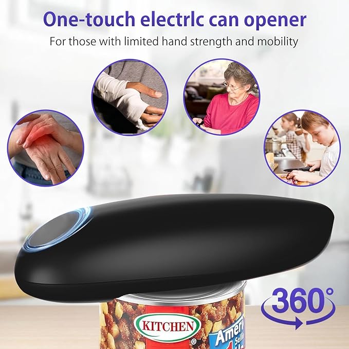 Electric Can Opener, Handheld One-touch Automatic Can opener, Smooth Edge Kitchen Gadget Can Openers Electric for Seniors with Arthritis