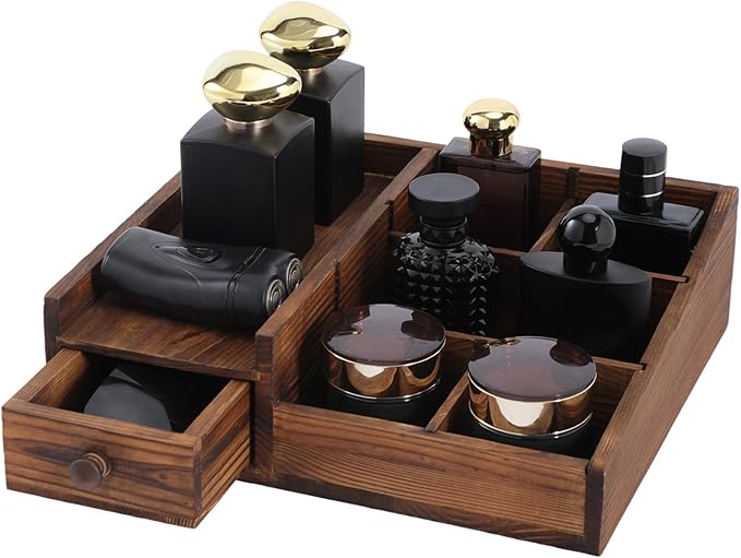 Organizer for Men,Bathroom Countertop Organizers,Perfume Organizer,Cologne Organizers,Bathroom Storage,Perfume Stand,Dresser Organizer,Gifts for Men,Dad Gifts,Adjustable Partition(Bourbon Brown)