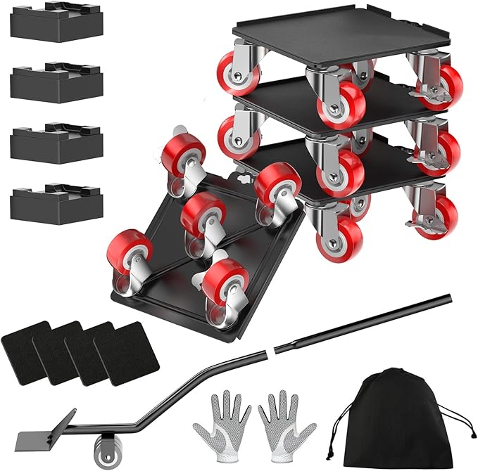LOYAL TIGER 2000LBS Heavy Duty Furniture Dolly & Mover - 6.4" Carbon Steel Panel with 5X 360° Wheels, Non-Slip Sliders & Lifter for Sofa, Piano, Appliances (Red)