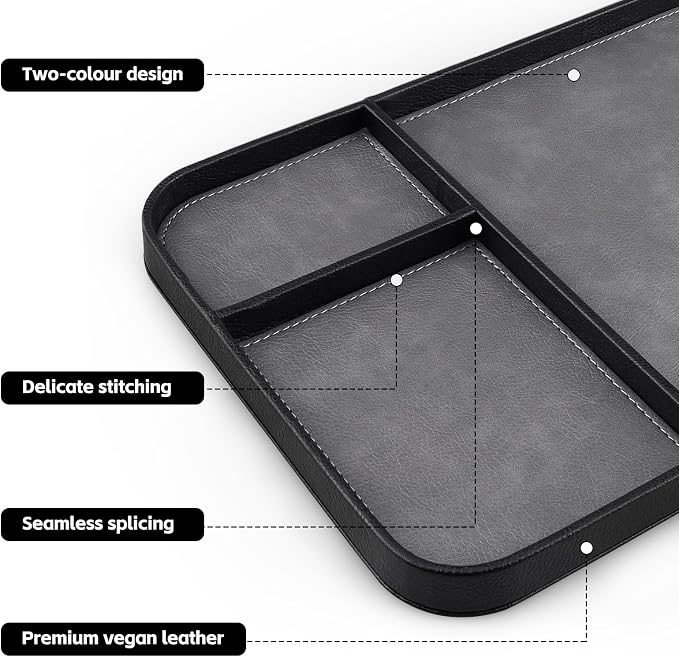 SENEN Leather Tray, Stylish and Organized Multifunctional Tray, for Table Entryway, Premium PU Leather, Catchall Tray for Keys, Watch, Wallet, Jewelry, and More (Black Frame)