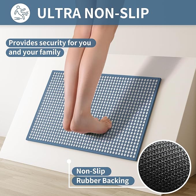 YDKGL Kitchen Mat Kitchen Rugs Sets of 2 PCS Non Slip Washable, Super Absorbent Soft Braided Kitchen Mats for Floor, Rubber Backing Comfort Standing Kitchen Sink Mat Runner Rug, Blue 17"x30"+17"x47"