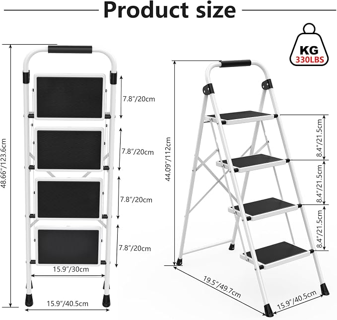 Simple Deluxe 4 Step Ladder, Step Stool Foldable, 800lbs Portable Ladder with Wide Anti-Slip Pedal, Step Stool for Adults, Lightweight Step Ladder for Home Kitchen and Outdoor, Black&White