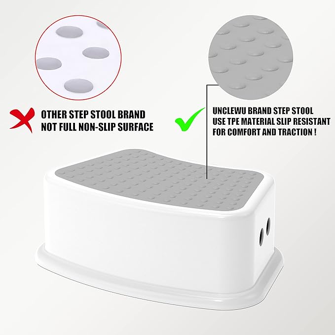 Step Stool for Kids (2 Pack) – Toddler Potty Training Stool with Non-Slip Grip, Lightweight Step Up Stool for Bathroom, Kitchen, Bedroom, Toy Room & Living Room (Gray White)