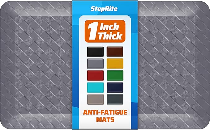 StepRite 1” Thick Kitchen Mats for Floor, Anti Fatigue Kitchen Rugs, Non-Slip,Heavy Duty Water Resistant Kitchen Rug, Standing Desk Mat for Friends, Family, Home, Kitchen, Office (32" x 20", Grey)