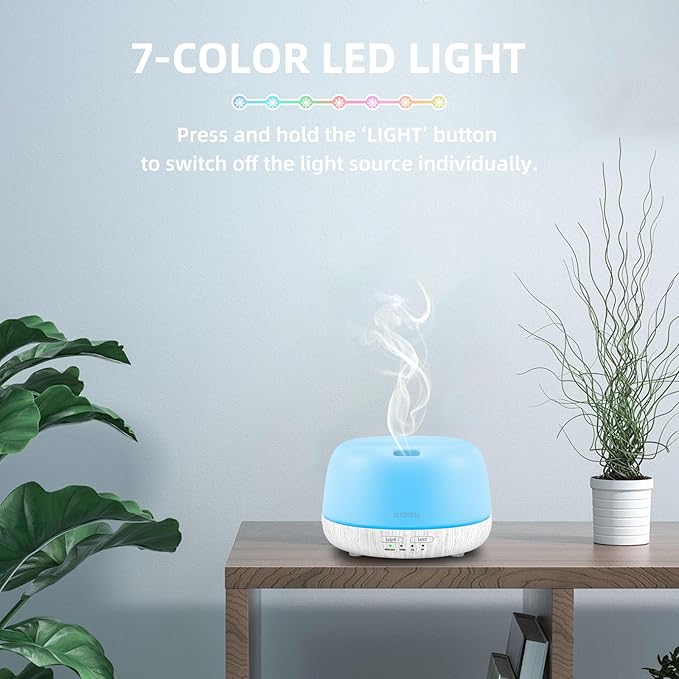 SEEDSEEL 300ML Essential Oil Diffuser with Remote Control, Aromatherapy Diffuser with 7-Color Changing LED Light for Bedroom, Home