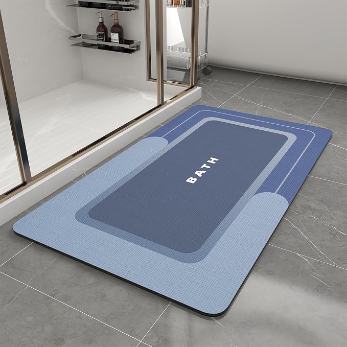 MontVoo Bath Mat-Bath Mat Rug Non Slip Super Absorbent Stain Resistant Quick Dry Thin Bathroom Rug-Bath Mats for Bathroom Floor Bathtub Vanity-Bathmat Bath Rug Easy Care-17"x35",Navy