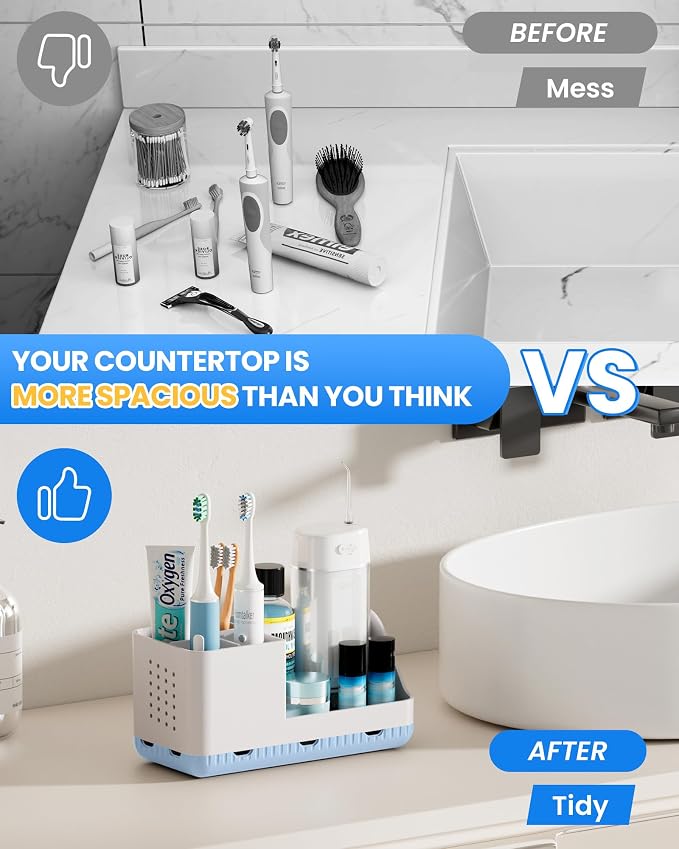 Toothbrush Holders for Bathroom Counter - Detachable Bathroom Organizer and Storage Electric Toothbrush and Toothpaste Holder, Bathroom Decor Accessories for Countertop, Shower, Sink