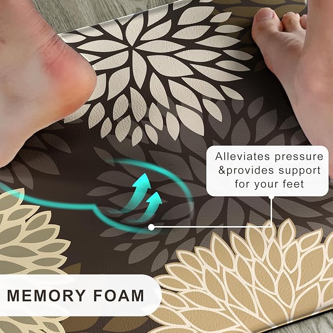 Kitchen Mats Set of 2 Cushioned Anti Fatigue Kitchen Rugs Non Slip Waterproof Kitchen Runner Memory Foam Floor Mat Comfort Standing Mat for Sink,Office,Laundry, Dark Brown