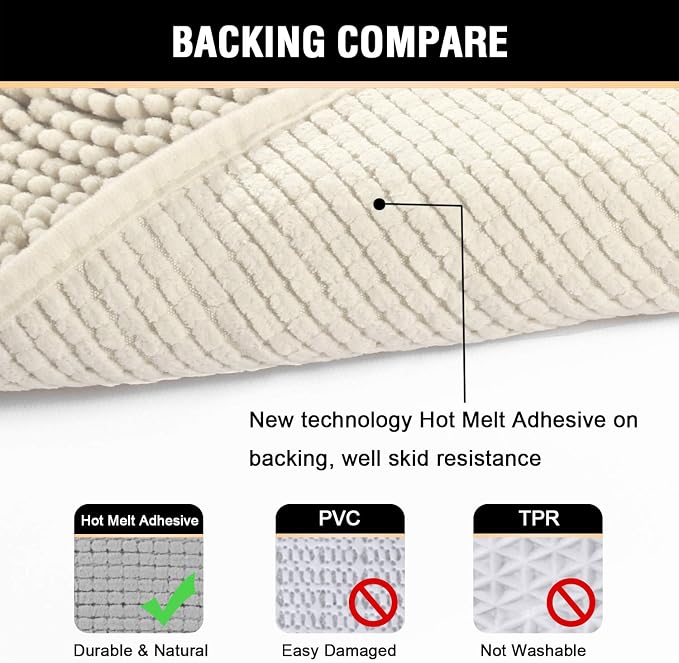 H.VERSAILTEX Bath Mat for Bathroom Non Slip Luxury Chenille Ultra Soft Bath Rugs 24x36 Absorbent Non Skid Shaggy Rugs Washable Dry Fast Plush Area Carpet Mats for Indoor, Bath Room, Tub - Cream