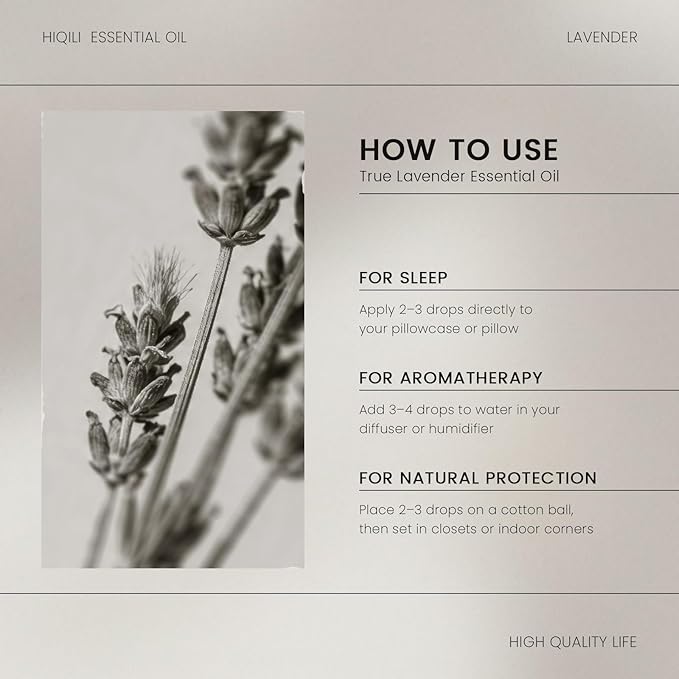 HIQILI Lavender Essential Oil for Diffuser, Aromatherapy & Air Freshening, Ideal for Relaxing Tense Mood, Eliminating Odor, Creating Peaceful Atmosphere for Sleep, Bath & Work —30ml / 1.01 fl oz
