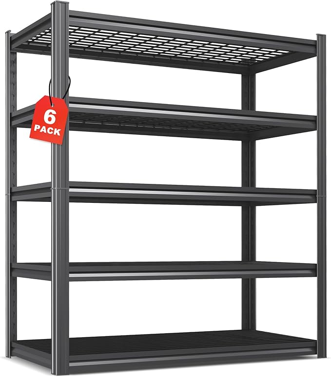 Set of 6 Garage Shelving-3000 lbs 5 Tier Storage Shelves,Adjustable Heavy Duty Metal Shelving Unit and Storage Large Wire Rack,Utility Steel Shelf for Warehouse Industrial Pantry Basement 71"x46"x18"
