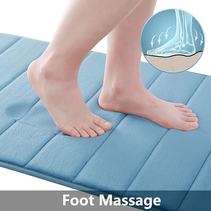 Buganda Memory Foam Bath Mat, 70" x 24", Ultra Soft and Non-Slip Bathroom Rugs, Water Absorbent and Machine Washable Bath Rug Runner for Bathroom, Shower, and Tub, Blue