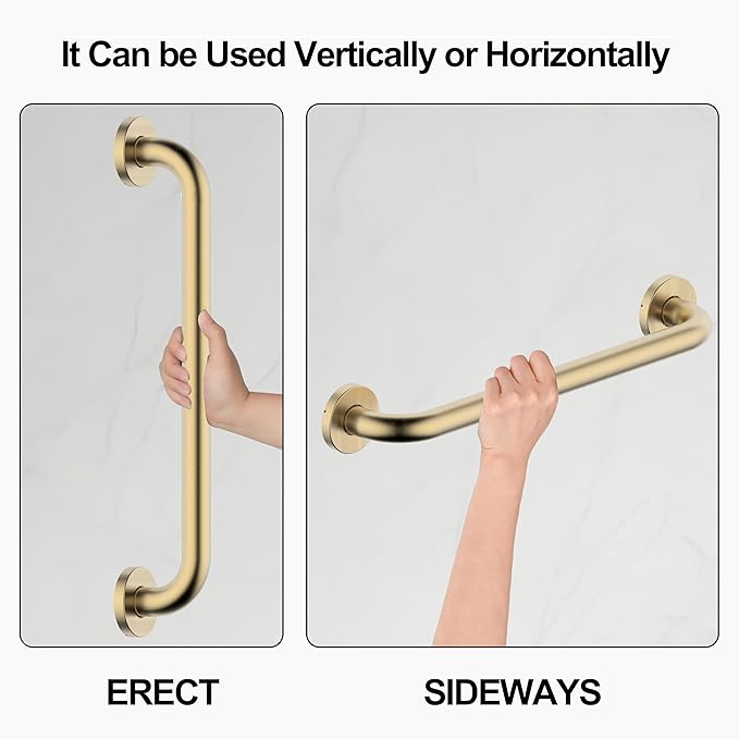16 Inch Grab Bar 304 Stainless Steel Anti-Slip Bathroom Safety Handrail Wall Mount Assist Grip for Elderly Handicap Bathtub Shower Toilet,GB-4023-BG,Brushed Gold