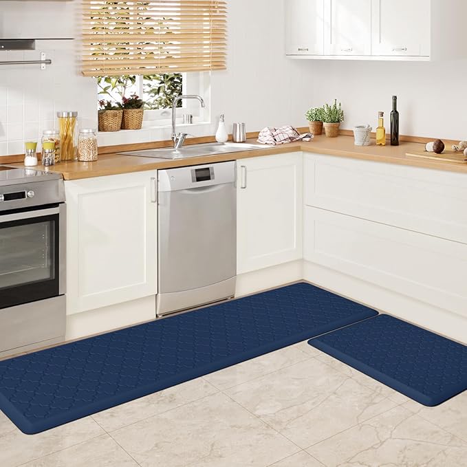 WISELIFE Kitchen Mat Cushioned Anti Fatigue Floor Mat,Thick Non Slip Water Resistant Kitchen Rugs and Mats,Heavy Duty Foam Standing Mat for Kitchen,Floor,Office,Desk,Sink(Blue)