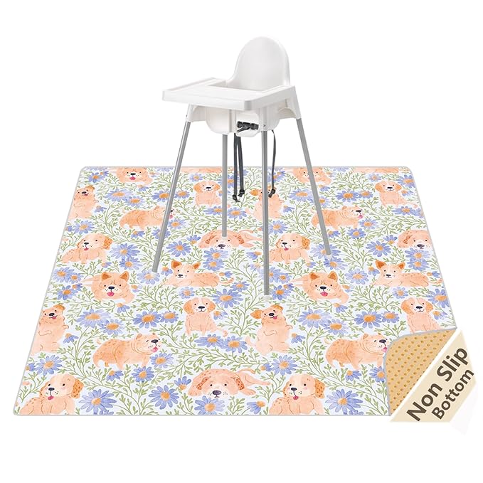 Splat Mat for Under High Chair/Arts/Crafts, Waterproof and Anti-Slip Splash Mat Floor Protector, Washable Highchair Floor Mat, 51 Inch Reusable Messy Mat and Baby Feeding Table Cloth