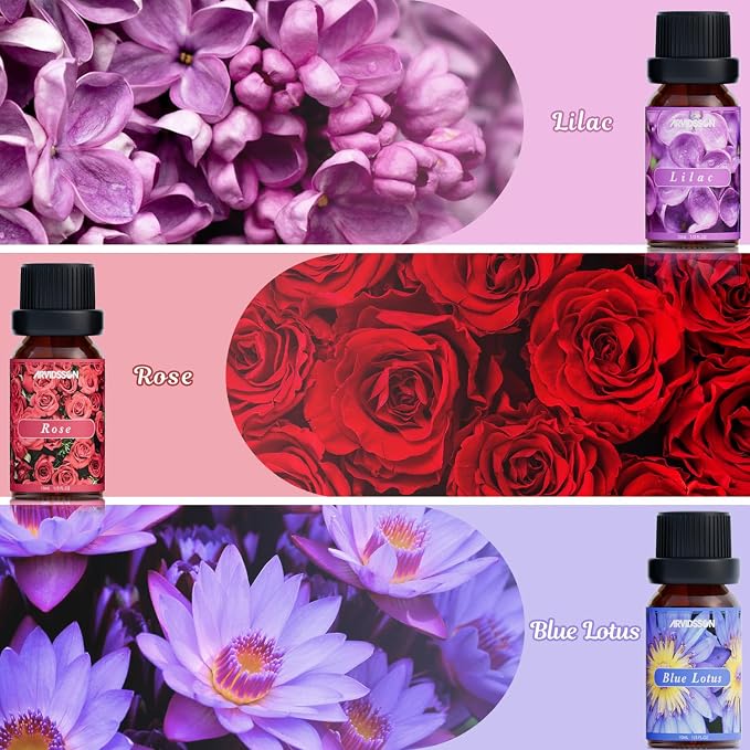 ARVIDSSON Floral Essential Oils Set, Natural Flower Essential Oil Gift for Women - Rose, Gardenia, Cherry Blossom, Honeysuckle, Lilac, Blue Lotus, Scented Oil for Diffuser, Valentines Day Gift for Her