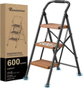 Step Ladder Foldable Folding Stool - for Home Adults Kitchen 3 Stepping Extension Tall Heavy Duty with Handrails - Closet Stepstool Stair Ladders Extendable Stepladder for Indoor House 600Lbs