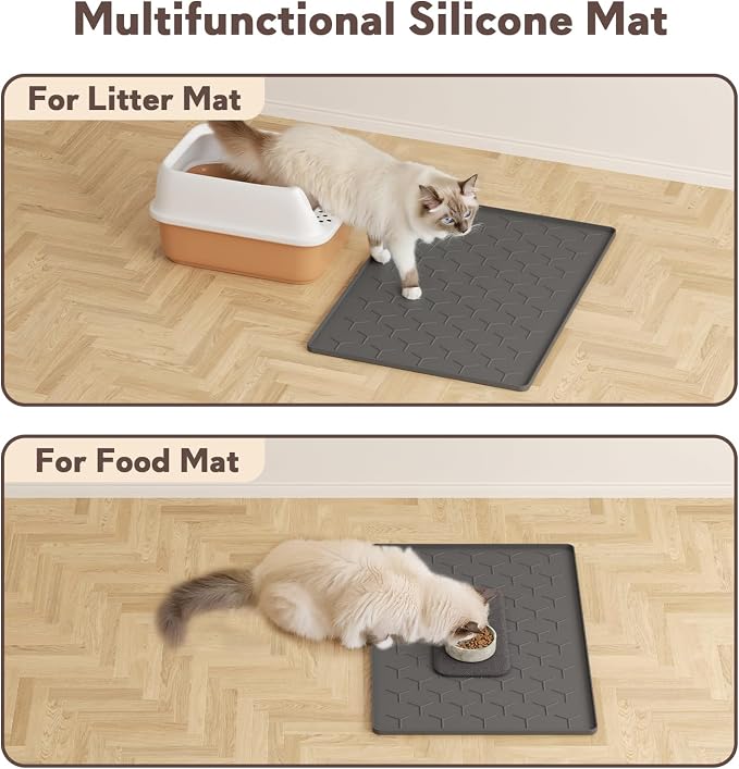 Garoopion Cat Litter Box Mat, Silicone Kitty Litter Mat, 24" X 16" Waterproof Silicone Pad for Floor, Dark Gray