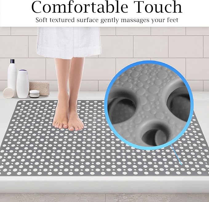 Tiamo Extra Large Non Slip Shower Mat for Inside Shower, 47x32 Inch Oversized Shower Stall Mat,Bath Mat for Shower with Big Suction Cups,Drain Holes,Two-Sided Anti-Slip