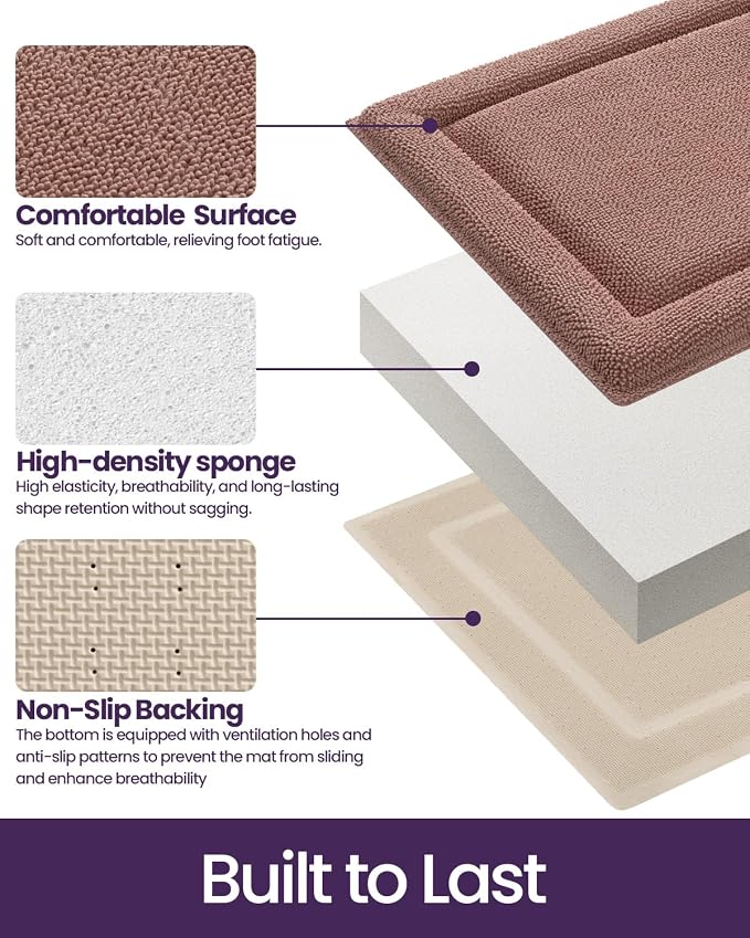 DEXI Memory Foam Bath Mat 32x20, Soft Absorbent Chenille Bathroom Rug, Non Slip Quick Dry Bath Mats for Bathroom, Thick Plush Floor Carpet for Tub Shower, Sink, Shrimp Red