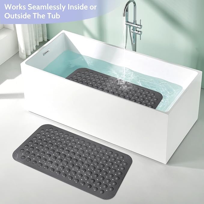 WarmSnow Non Slip Shower Mats for Inside Shower 15 x 27.5 Inch, TPE Bathtub Mat Non-Slip, Bath Mat for Tub with Suction Cups, Drain Holes Bath Tub Mat for Bathroom, Dark Gray