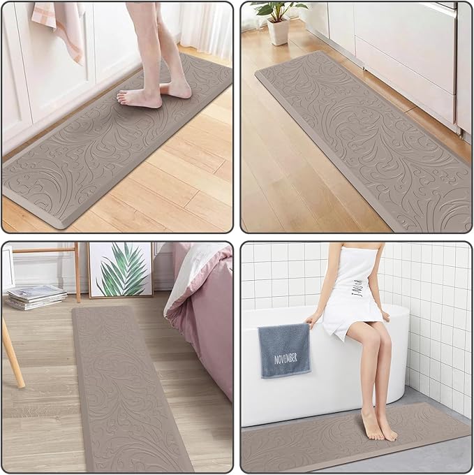 KMAT Kitchen Mat Cushioned Anti-Fatigue Waterproof Non-Slip Standing Mat Ergonomic Comfort Rug for Home,Office,Sink,Laundry,Desk 17.3" (W) x 60"(L),Khaki