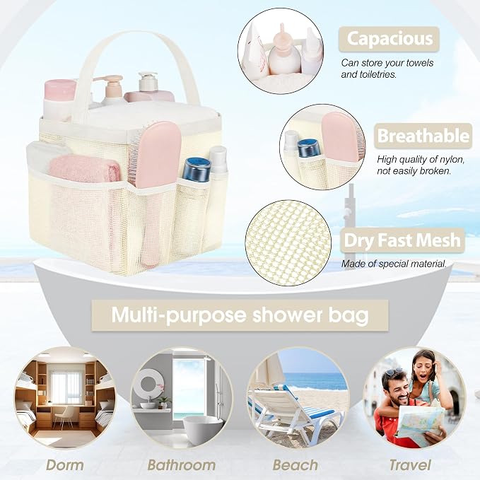 Attmu Mesh Shower Caddy Portable for College Dorm Room Camping Essentials, Shower Caddy Dorm with 9-Pockets, Large Capacity Hanging Basket Bathroom Bag for Toiletry, Swimming, Gym, Camp, Beach