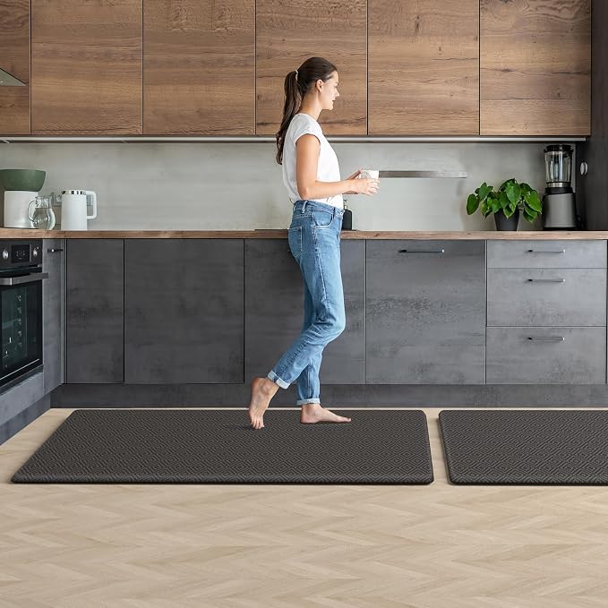 Mattitude Kitchen Mat 2PCS Kitchen Rugs Cushioned Anti-Fatigue Rug Waterproof Standing Desk Mat Kitchen Mats for Floor Kitchen Rug Set for Kitchen, Sink, Office 17.3"×30"+17.3"×47"-0.47inch Dark Grey