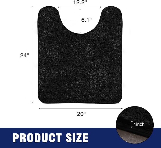 TECHMILLY U Shaped Super Soft Shaggy Bathroom Rugs, Absorbent Thick Non Slip Microfiber Toilet Rugs, Quick Dry Machine Washable Bath Mat for Bathroom Floor, Bathtub and Shower 24"x20" Black