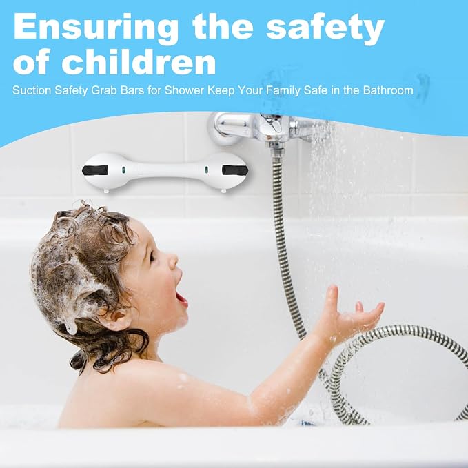 Suction Grab Bars for Bathtubs and Showers, Heavy Duty Shower Handle Removable Shower Handrails for Kids, Bathroom Safety Grip Waterproof(White)