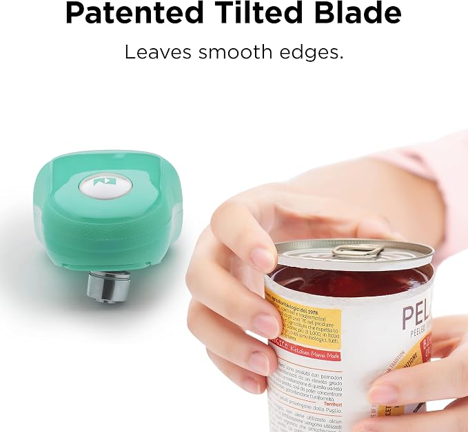 Kitchen Mama One Touch Electric Can Opener: Opens Cans with One Button Press, Auto-Stop, Ergonomic Design, Smooth Edge, Cordless, Food-Safe, Automatic, Hands Free, Battery Operated (Teal)