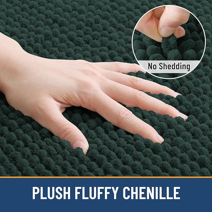 Arotive Bathroom Rugs 30" x 20", Ultra Soft Absorbent Chenille Bath Rugs, Non-Slip Rubber Backing, Machine Washable Bath Mats for Bathroom Floor, Tub and Shower, Home Decor Accessories, Dark Green