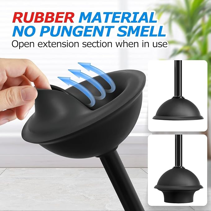 FORASTO 3Pack 2 in 1 Toilet Brush and Plunger Set, Extended Handle Plunger,Toilet Bowl Brush Plunger Set,Bathroom Cleaning Tools,Toilet Brush Plunger Combo,Cleaning Supplies，Black