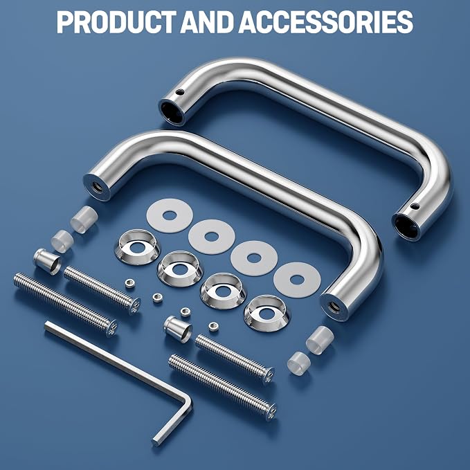 Ranbo Polished Chrome 6" （CTC） Tubular Back-to-Back Shower Door Handle，Heavy-Duty 1.0mm Thick 304 Stainless Steel, for 1/4"- 1/2" Thick Glass and 1-3/8" - 2-1/6" Thick Wooden or Metal Doors