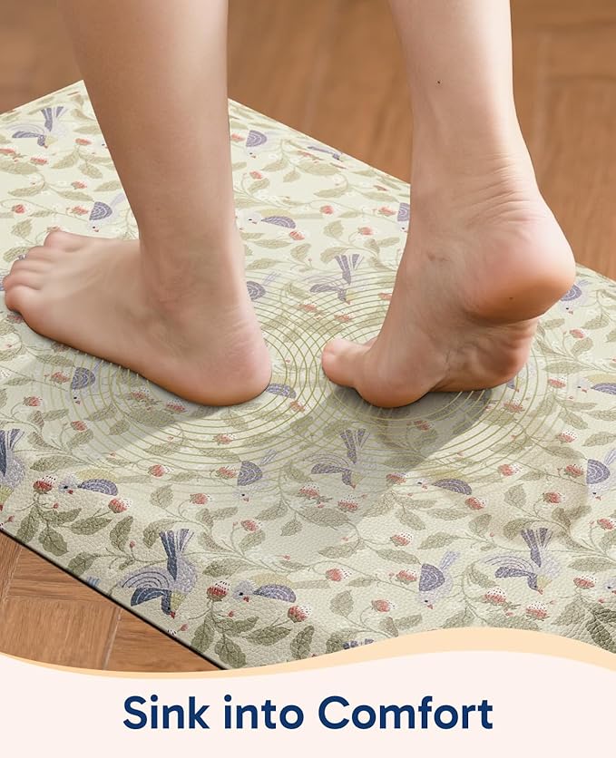 Ophanie Kitchen Mats for Floor, 3/4 Inch Thick Kitchen Rugs, 20x48 Anti Fatigue Standing Cushioned Mat, Waterproof,Comfort Ergonomic Mat for Office, Home, Sink, Bird Non-Slip Bottom