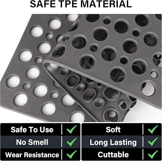 Non Slip Shower Mat: 47 X 32 Inch Large Shower Mats for Inside Shower - Soft TPE Anti Slip Long Shower Floor Mat with Large Drain Holes and Suction Cups