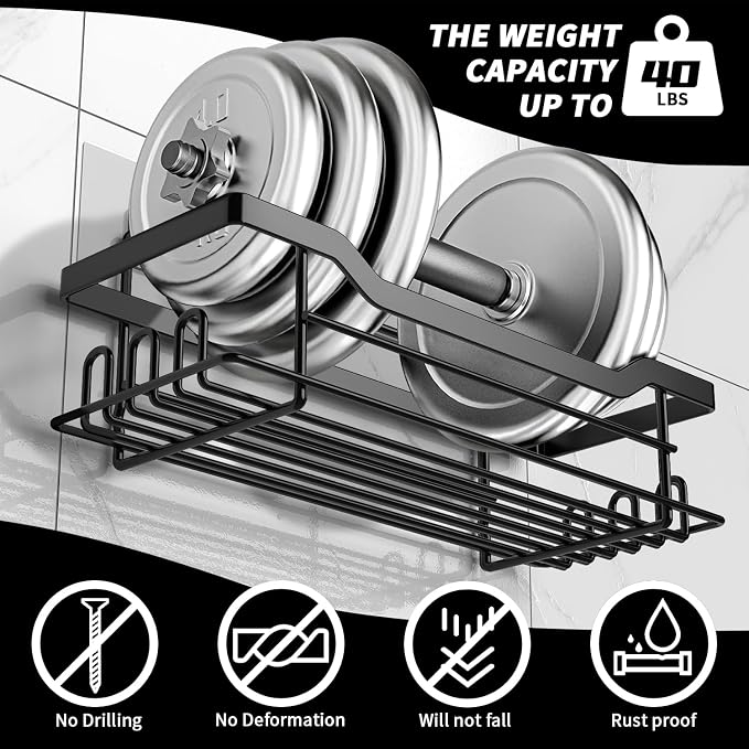 Shower Caddy Shelves Organizer, 3 Pack with Soap Holder, No Drilling Wall Mounted Self Adhesive Shelves, Matte Black