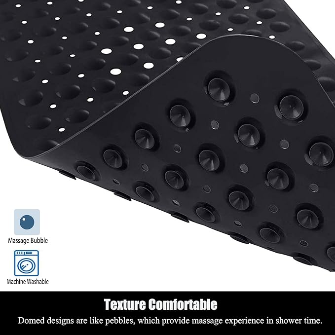 Bathtub and Shower Mats, 28 x 15 Inch Non-Slip Bath Mat, Machine Washable Bath Tub Mat with Suction Cups & Drain Holes for Bathroom, Beige